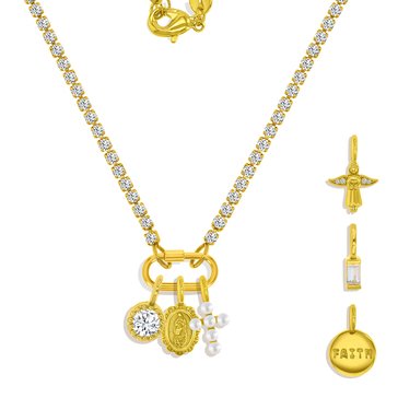 Charm Bar Oval Clasp Tennis Faith Charm Necklace Set
