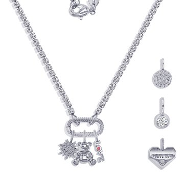 Charm Bar Oval Clasp Tennis Heart Bear Charm Necklace Set