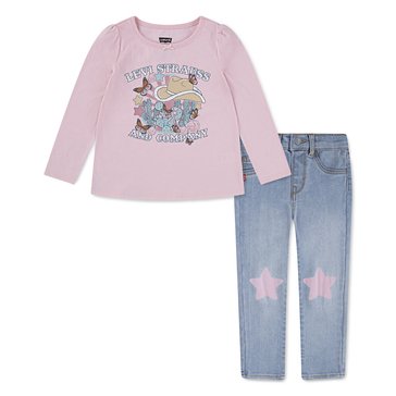 Levi's Toddler Girls' Tee and Star Knee Jean Set