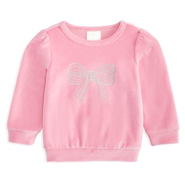 Wanderling Baby Girls' Glitter Bow Velour Top
