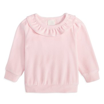 Wanderling Baby Girls' Velour Ruffle Neck Top