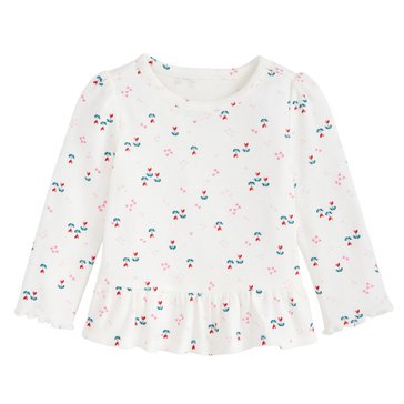 Wanderling Baby Girls' Long Sleeve Heart Tulip Ribbed Tee