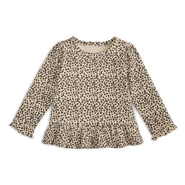 Wanderling Baby Girls' Long Sleeve Leopard Ribbed Tee