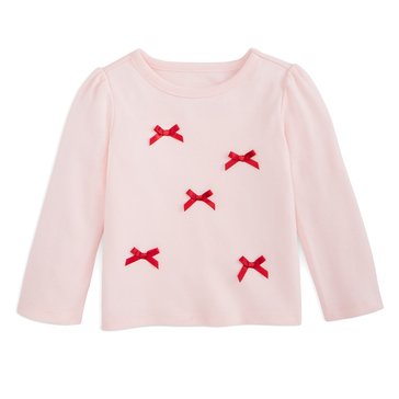 Wanderling Baby Girls' Long Sleeve Velour Bows Tee