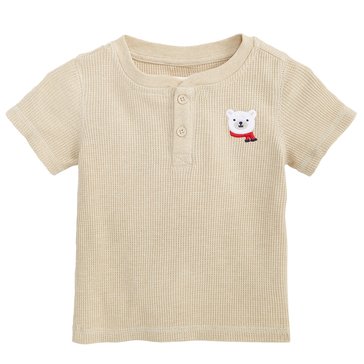 Wanderling Baby Boys' Short Sleeve Bear Waffle Henley Top
