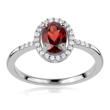 Garnet Oval Cut with White Topaz Halo Ring