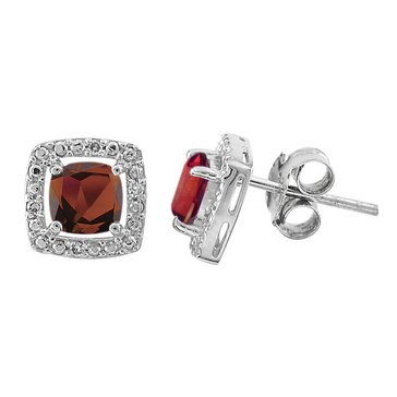Garnet Antique Cut with White Topaz Halo Stud Earrings