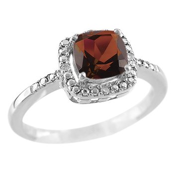 Garnet Antique Cut with White Topaz Halo Ring