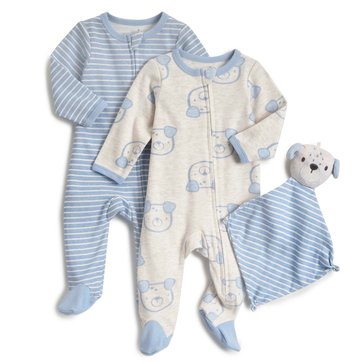 Wanderling Newborn Boys' Coverall Buddy Set, 3-Piece