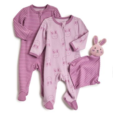 Wanderling Newborn Girls' Coverall Buddy Set, 3-Piece