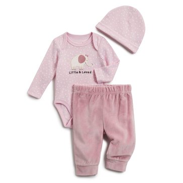 Wanderling Newborn Girls' Plush Layette With Hat Set, 3-Piece