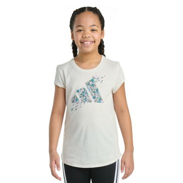 Adidas Big Girls' 3 Bar Logo with Flowers Logo Tee
