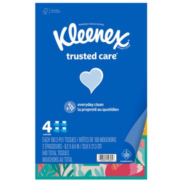 Kleenex Trusted Care Facial Tissue Flat 4-Pack, 640 Sheets