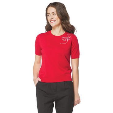 Nautica Women's Short Sleeve Holiday Bow Sweater