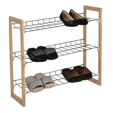 Home Basics 3-Tier Shoe Rack with Wooden Panels
