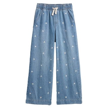 Gap Big Girls' Baggy Wide Leg Embroidered Hearts Denim Pull On Pants