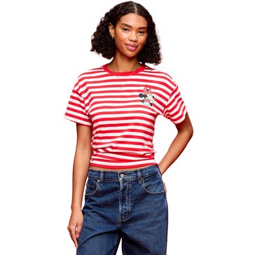 Old Navy Women's Short Sleeve Vintage V-Day Stripe Jersey Crewneck Tee