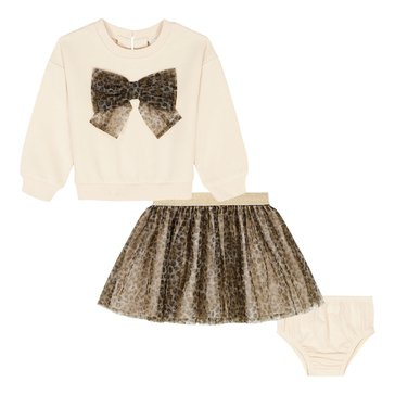 Kids Headquarters Toddler Girls' Cheetah Bow Sweatshirt Skirt Set