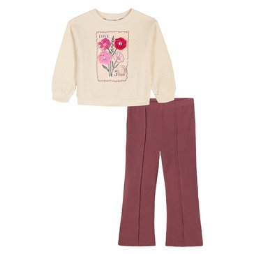 Kids Headquarters Toddler Girls' Flower Graphic Sweatshirt Flare Pants Set