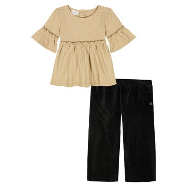 Calvin Klein Toddler Girls' Ruffled Short Sleeve Top Woven Pants Set