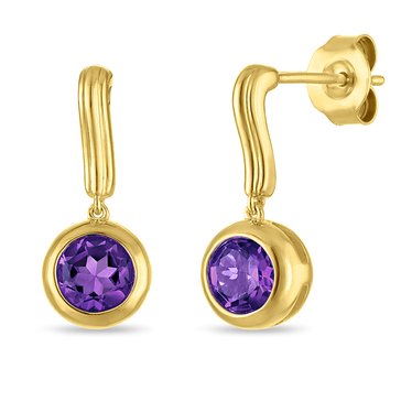 Amethyst Round Bezel Drop Earrings
