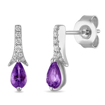 Amethyst Pear Cut with Created White Sapphire Accents Drop Earrings