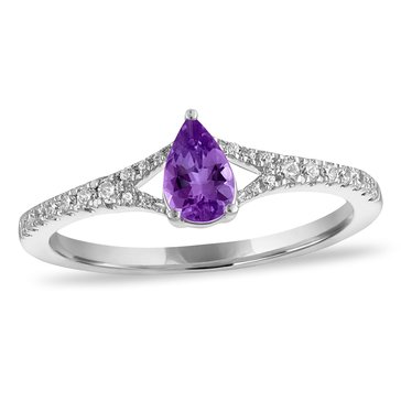 Amethyst Pear Cut with Created White Sapphire Accents Ring