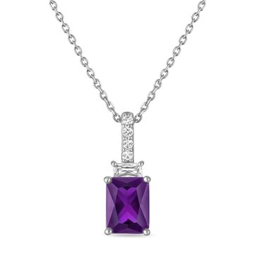 Amethyst Octagon Cut with Created White Sapphire Accents Pendant