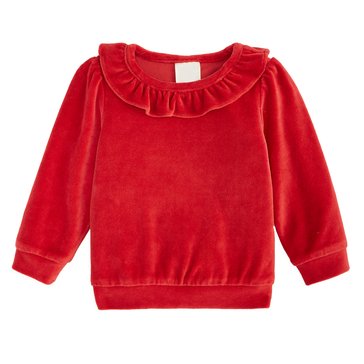 Wanderling Baby Girls' Velour Ruffle Neck Top
