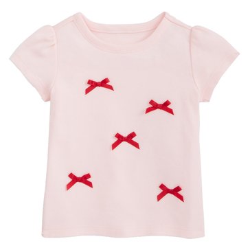 Wanderling Baby Girls' Short Sleeve Velour Bows Tee