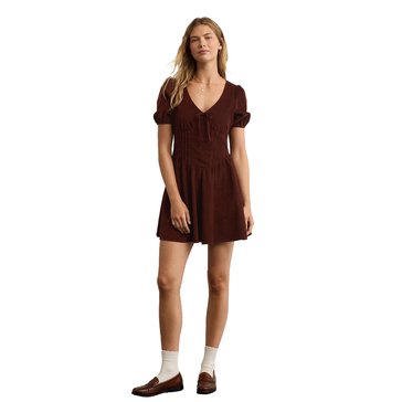 AE Women's V-Neck Corduroy Bow Mini Dress