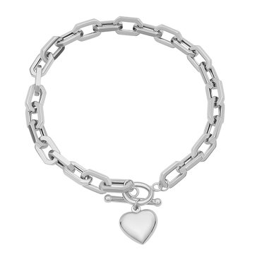 Puffy Heart Paperclip Chain Toggle Bracelet