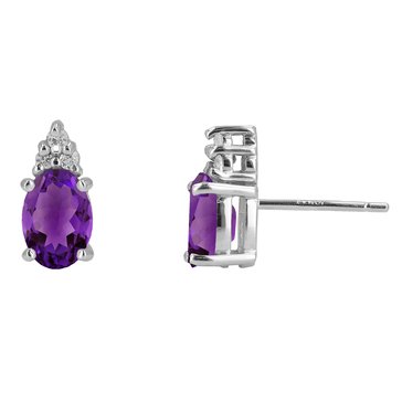 Amethyst Round Stud with White Topaz Halo Earrings