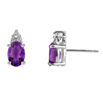 Amethyst Oval Cut Stud with White Topaz Accents Earrings