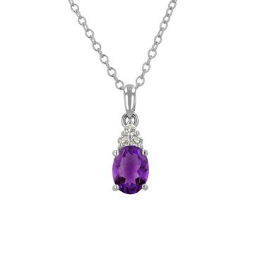 Amethyst Oval Cut with White Topaz Accents Pendant