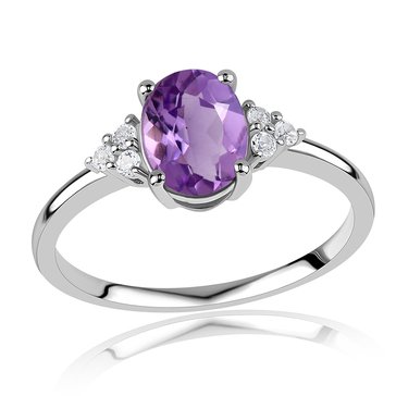 Amethyst Oval Cut with White Topaz Accents Ring