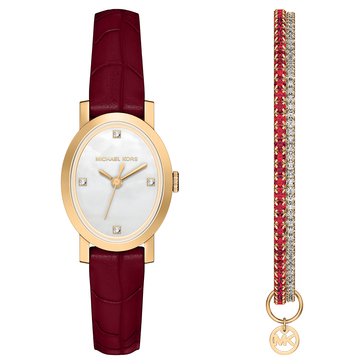 Michael Kors Women's Maude Crox Leather Strap Watch and Tennis Bracelet