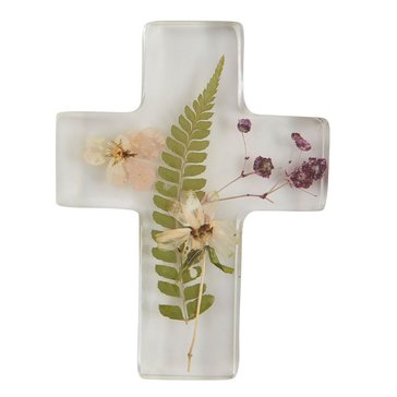 Mud Pie Dried Flowers and Fern Resin Cross