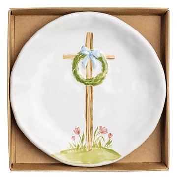 Mud Pie Bow Wreath Cross Trinket Dish