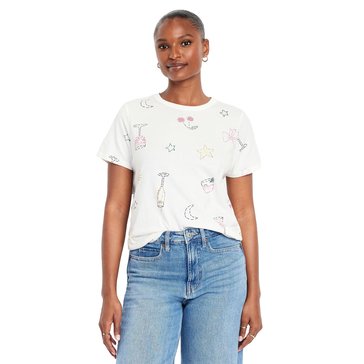 Old Navy Women's Short Sleeve Jersey Print Crewneck Top