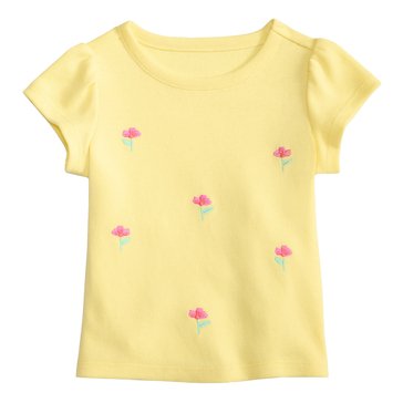 Wanderling Baby Girls' Short Sleeve Embroidered Flowers Top