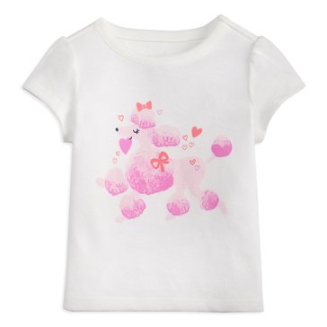 Wanderling Baby Girls' Short Sleeve Pink Poodle Top