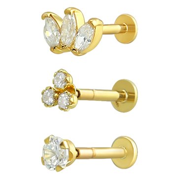 Minimalist Flatback CZ, Marquise CZ Trio, Round CZ Trio Singlet Earring Set