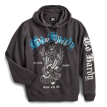 Ed Hardy Men's Rhinestone Eagle Hooded Pullover Fleece