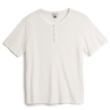 Yarn & Sea Women's Pointelle Crew Botton Tee