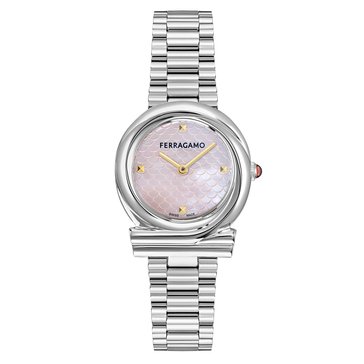 Salvatore Ferregamo Women's Gancini Twisted Mother of Pearl Dial Bracelet Watch