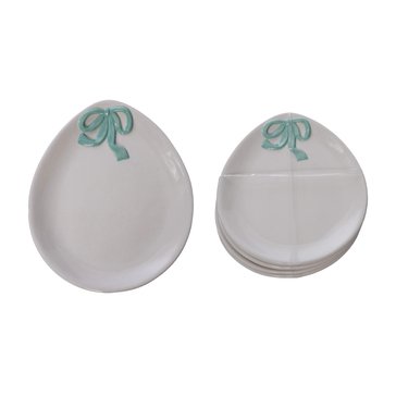 Transpac Ceramic Egg Shaped Plate with Bow, Set of 4