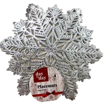 Day by Day Snowflake Pressed Vinyl Placemat, 4-Pack
