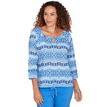 Hearts of Palm Women's Mehndi Stripe Slub Blouson Top