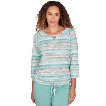 Hearts of Palm Women's Tidal Stripes Slub Blouson Top